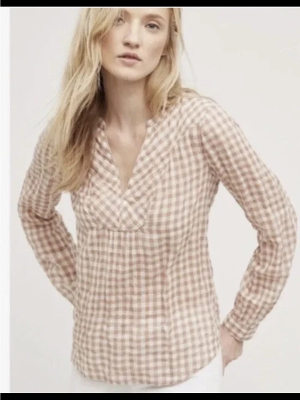 Holding Horses Girl Next Door Popover Top Sz 4/S Gingham Long Sleeve Lightweight
